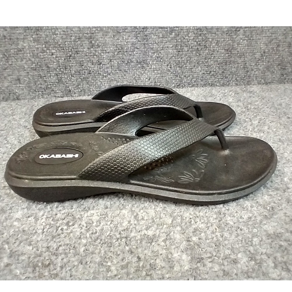 Okabashi Womens Indigo Flip Flop Sandals Black Comfort Thong Shoes Size M 7-8